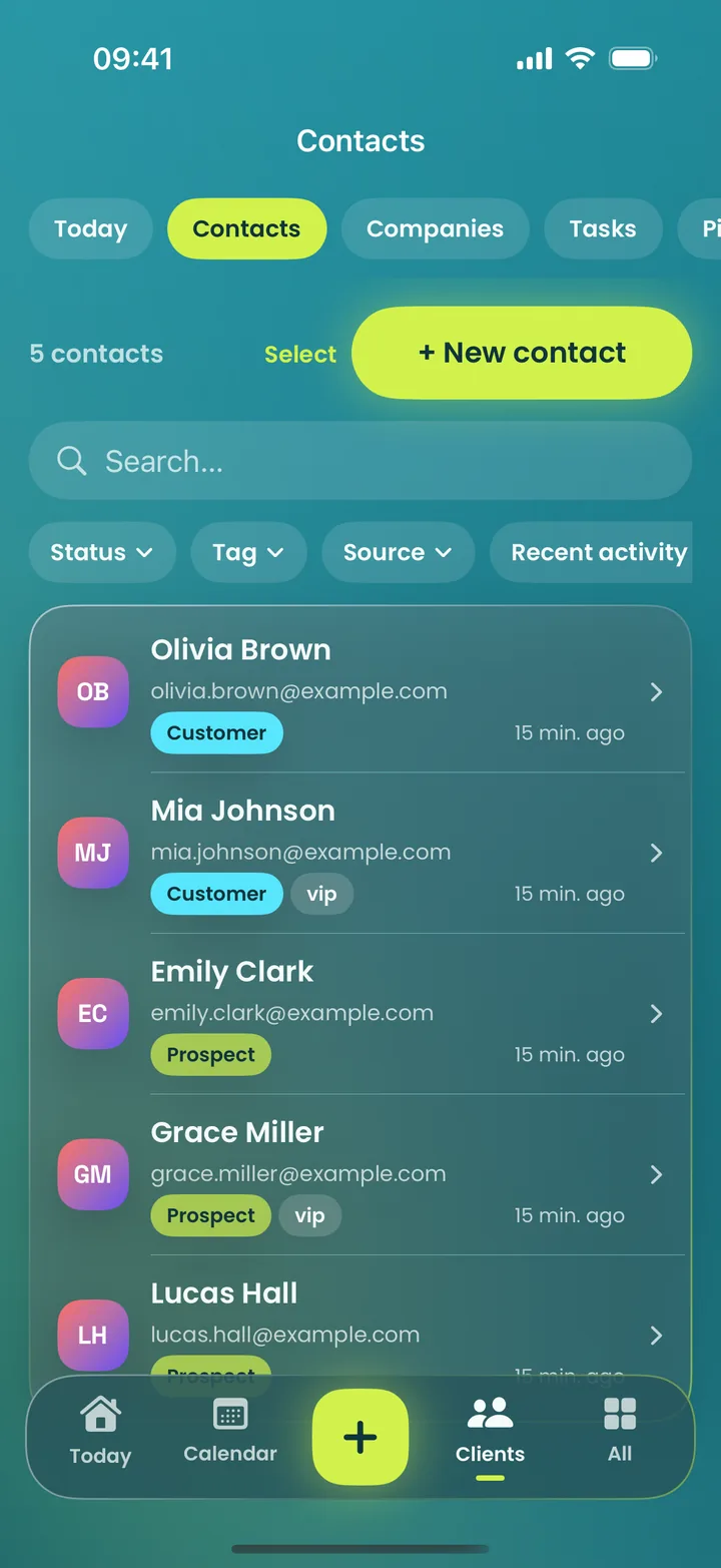 MotionFlow app on iPhone: Clients
