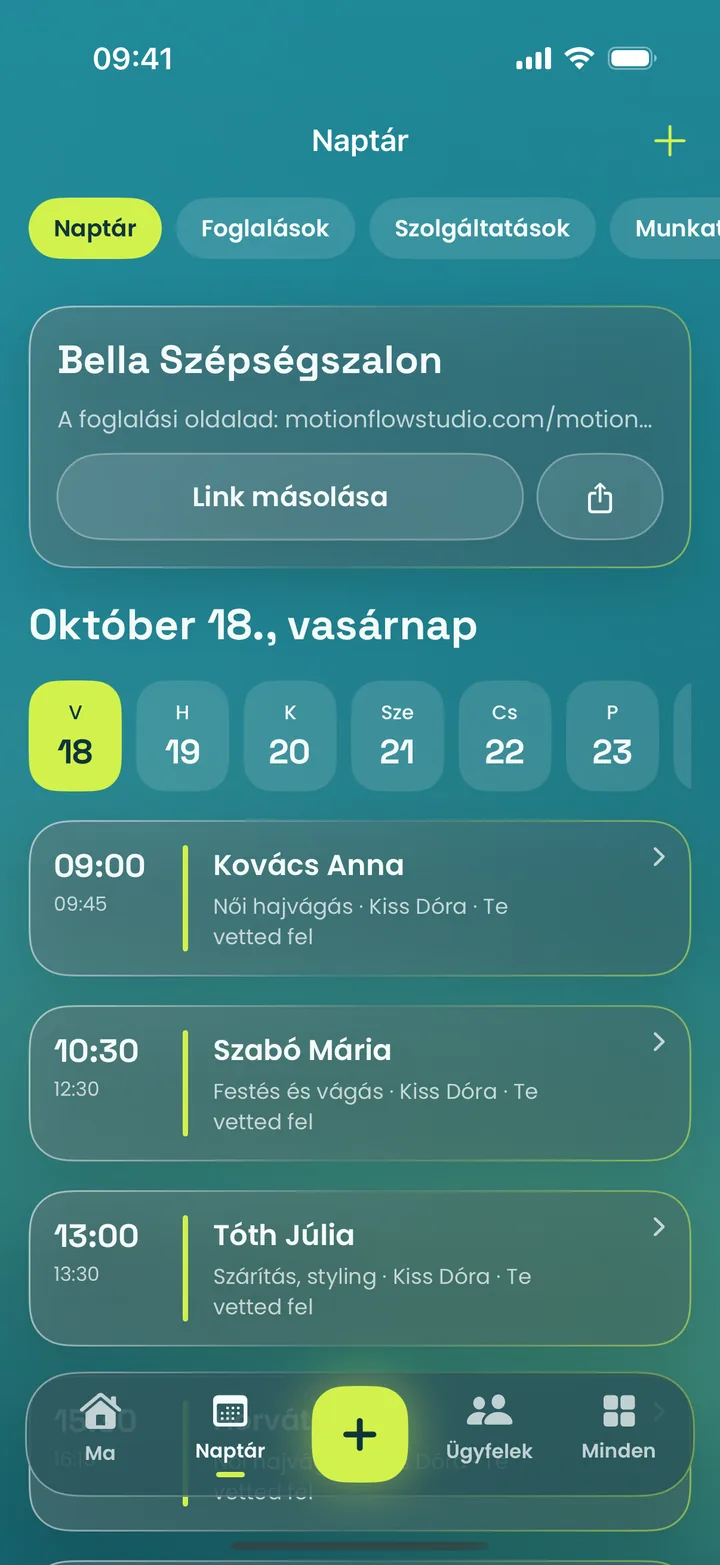 MotionFlow app iPhone-on: Naptár