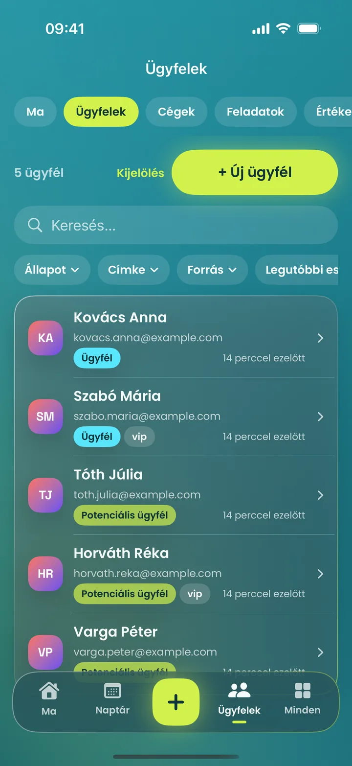 MotionFlow app iPhone-on: Ügyfelek