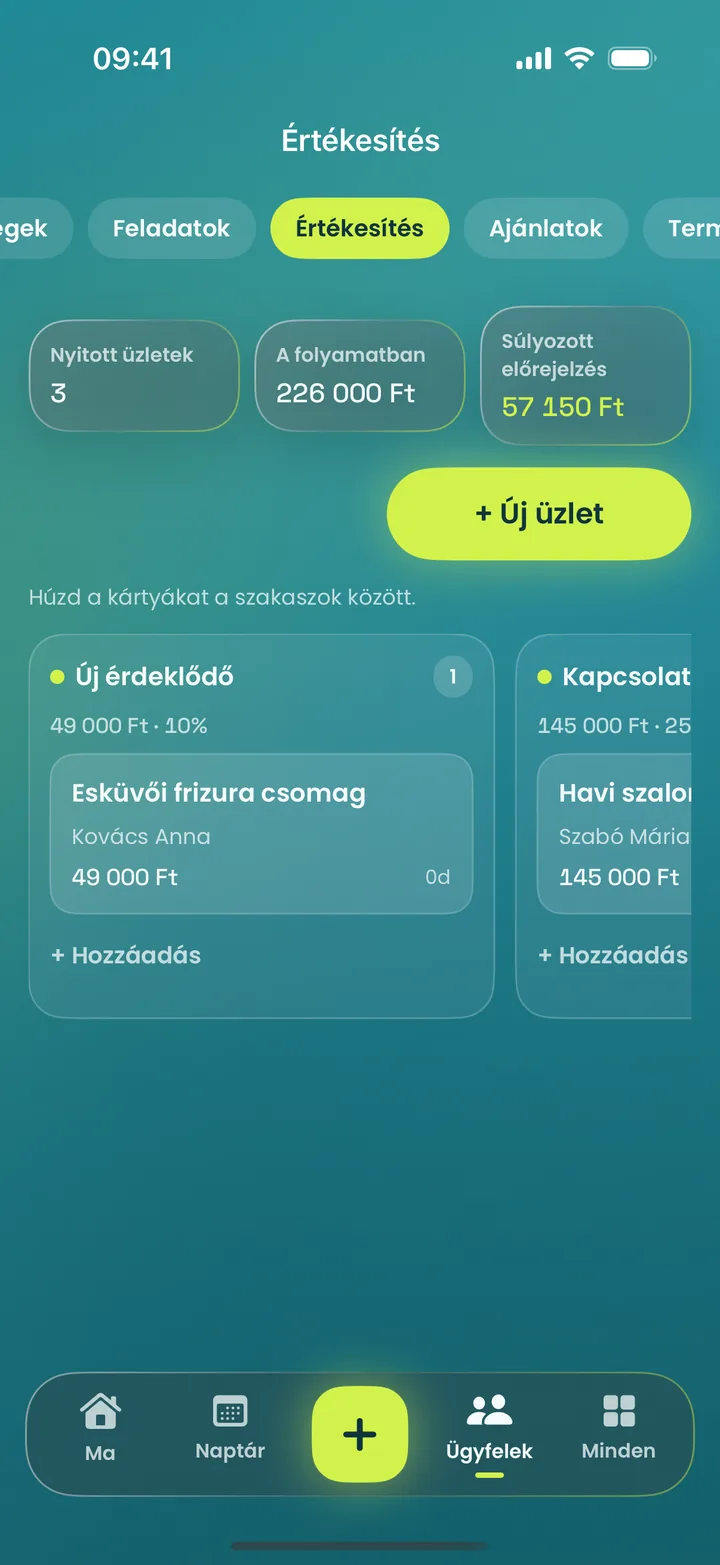 MotionFlow app iPhone-on: Értékesítési tábla
