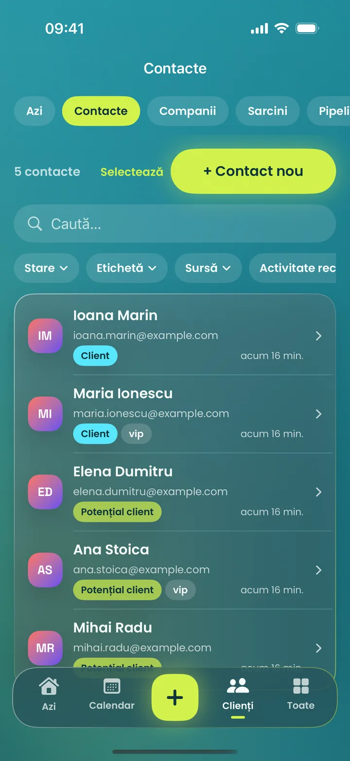 Aplicația MotionFlow pe iPhone: Clienți