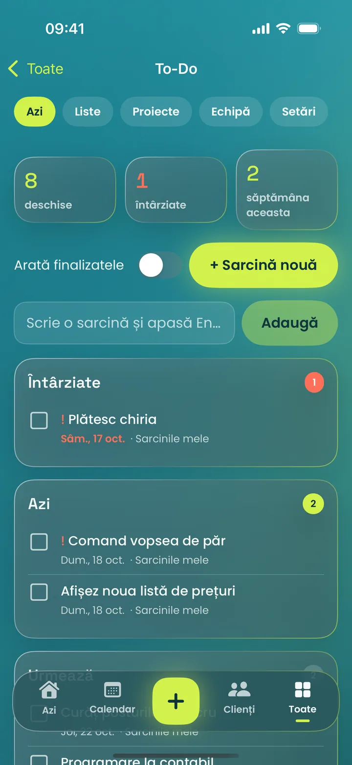 Aplicația MotionFlow pe iPhone: To-Do