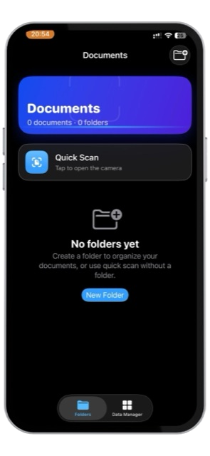 Office Scanner Documents screen with folders