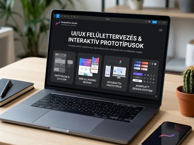 Laptop Figma tervvel: drótvázak, weboldal-design, kattintható prototípus és design system