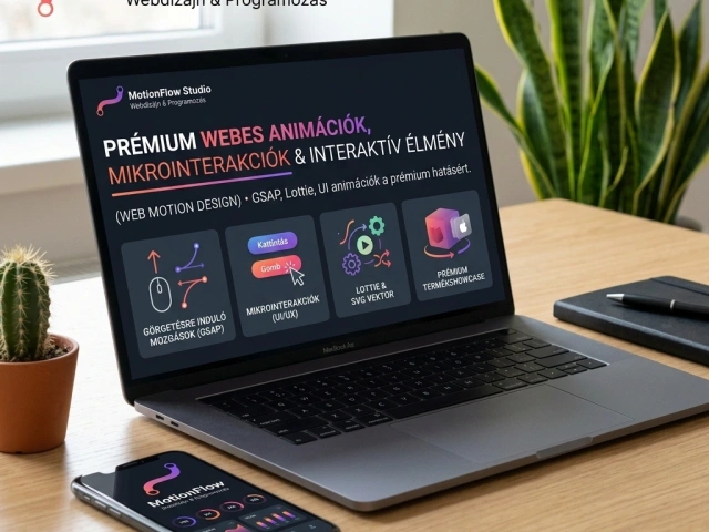 Laptop prémium webes animációkkal: görgetésre induló mozgások, mikrointerakciók, Lottie és SVG animáció